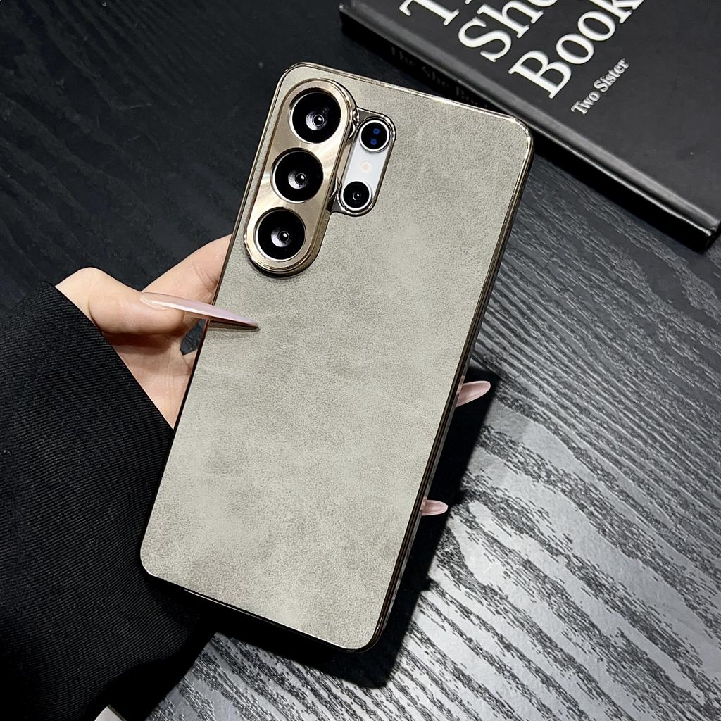 Plating Sheepskin Phone Case For Samsung Galaxy S26 S25 S24 S23 S22 Ultra Plus Fur Lambskin Leather Metal Lens Shockproof Cover
