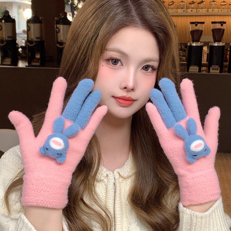 Творческие забавные вязаные перчатки Big Goose женские зимние теплые на флисовой подкладке утолщенные холодостойкие студенческие варежки для верховой езды