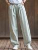 Women Linen Striped Pants Solid Color Elastic Waist Spring Trouser Casual Clothes Female Casual Long Pants