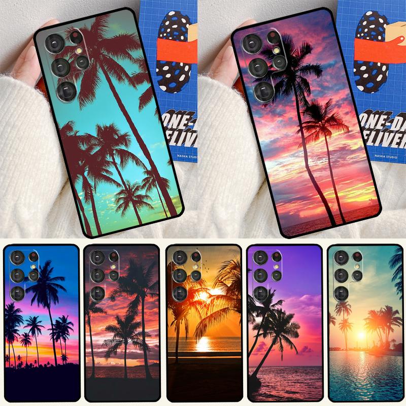 Летний закат на пляже с пальмой Чехол для телефона для Samsung Galaxy S25 Ultra S24 S23 Ultra S9 S10 S20 S21 S22 Plus S24 FE