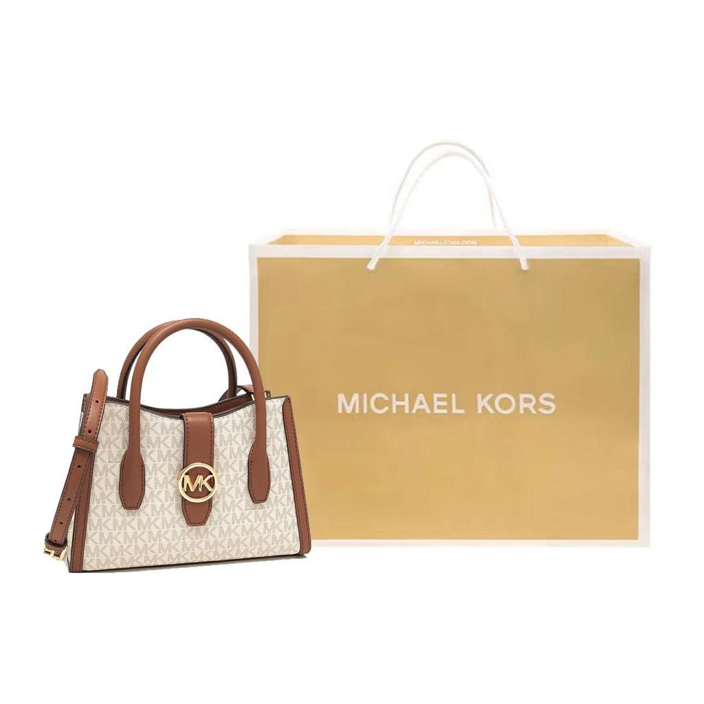 Michael Kors MK Gabby Сумка-тоут на плечо с принтом логотипа для поездок на работу Женские сумки Ванильно-белый Коричневый 35S3G5GS5B-150
