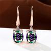 Female Crystal Green Red Oval Stone Zircon Earring Rose Gold Color Long Dangle Wedding Jewelry For Women
