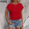 Women's Fashion Casual Summer Spring Solid Color Print Short Sleeve O-Neck Blouses & Shirts