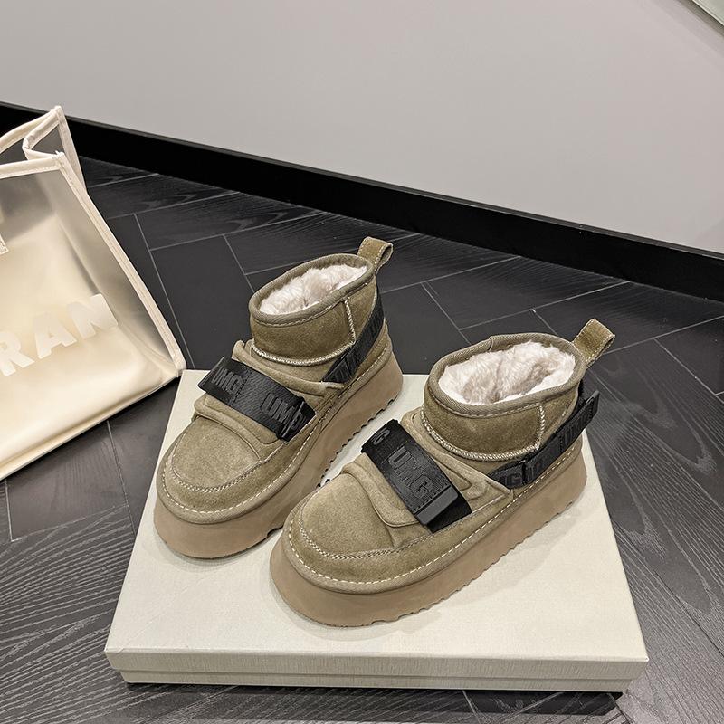 Зимняя женская обувь из коровьей замши, модные зимние сапоги для девочек, дизайнерские ботинки на плоской подошве, повседневные утолщенные ботинки