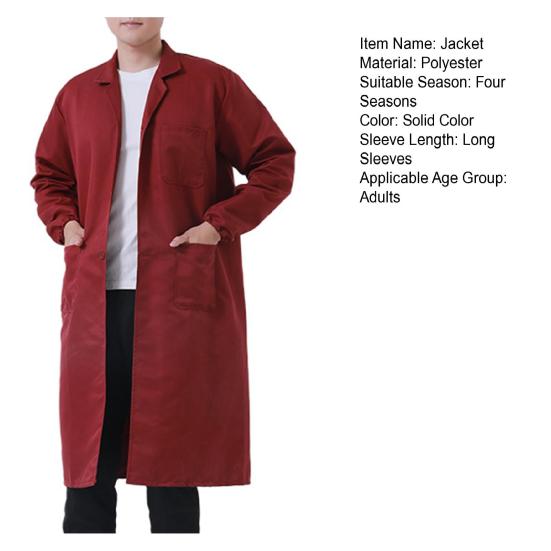 Men Long Coat Non Pilling Full Sleeve Solid Color Loose Single-breasted Pockets Thickened Dustproof Doctor Food Laboratory Beauty Salon Workwear Coat
