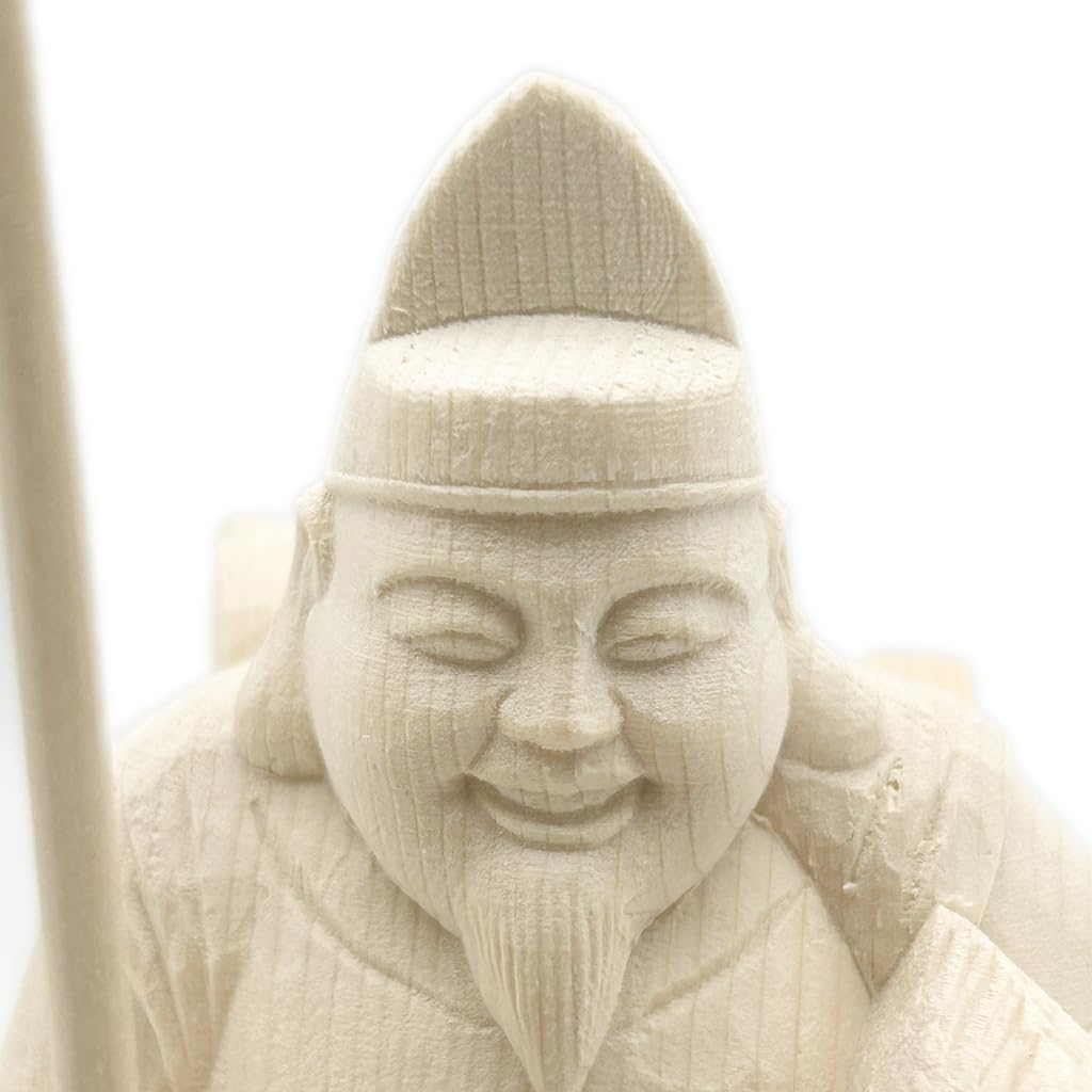 HU Trading Ebisu Ten (total height 14cm, width 8.5cm, depth 7cm) Wood Carving Figurine Made of Hinoki Wood Ebisu Seven Lucky Gods b13730