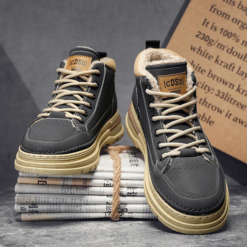 Британский стиль большой размер черный осень и зима легкие ботинки Martin короткие ботинки 45 высокие ботинки внутренний рост увеличение повседневные мужские средний помощь 46