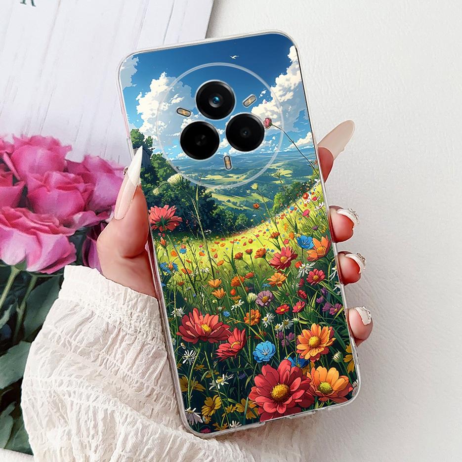 Чехол для Realme 14 Pro Plus RMX5051 Красивые Цветы Рисованный Чехол Мягкий Силиконовый Чехол Для Realme 14 Pro Realme14 Pro+ 5G Чехлы