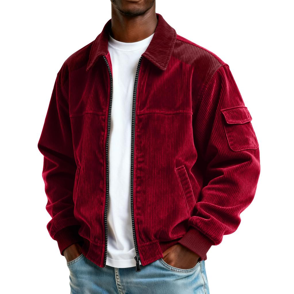 Men's Corduroy Pocket Zipper Jacket Men's Plus Size Casual Sports Jacket