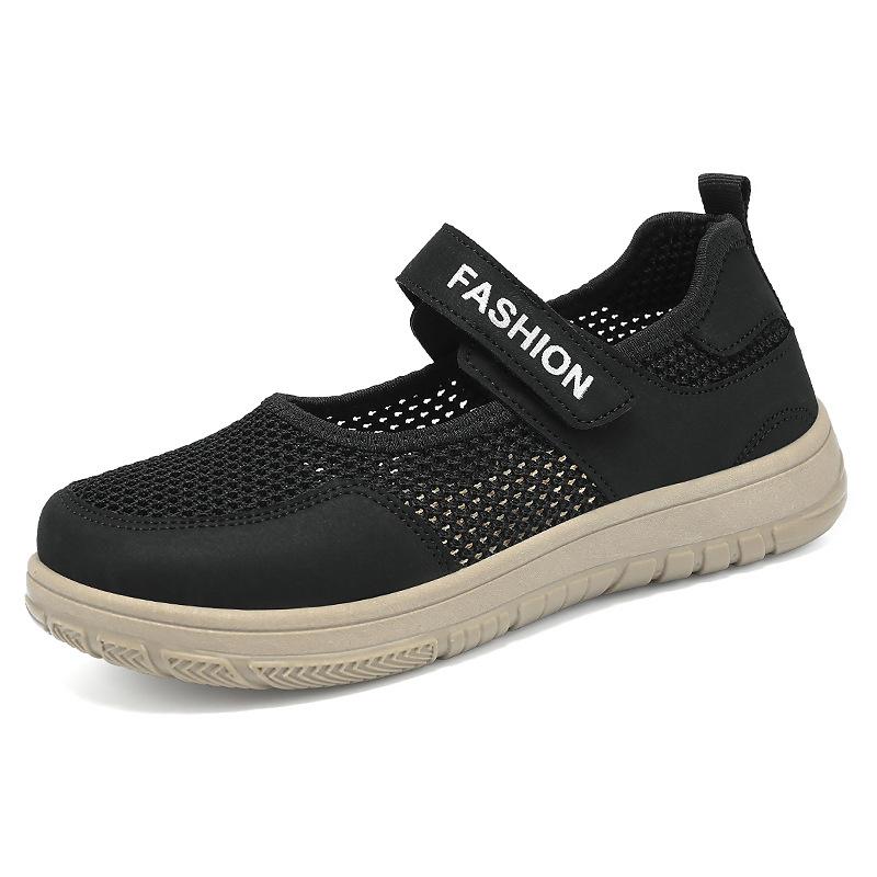 Обувь женская обувь универсальная летняя на липучке летящая тканая повседневная обувь новая плоская сетчатая обувь для женщин среднего и пожилого возраста