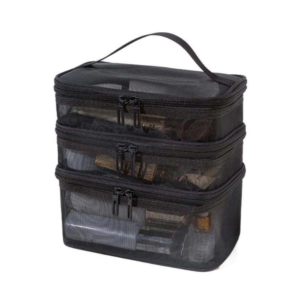 1/2/3 Layers Mesh Cosmetic Bags Zipper Perspective Makeup Bag Casual Cosmetic Storage Bag Women