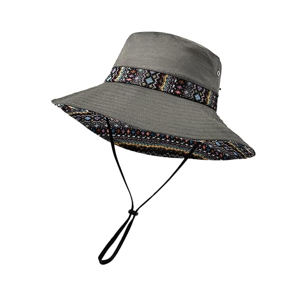 Outdoor Ethnic Style Sunshade Fisherman Hat for Women, Summer Travel Sun Protection Wide Brim Western Cowboy Beach Hat