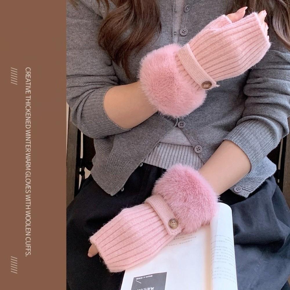 Новые Вязаные Вязаные Перчатки Однотонные Эластичные Митенки на Полпальца Мягкие Перчатки Без Пальцев Осень и Зима