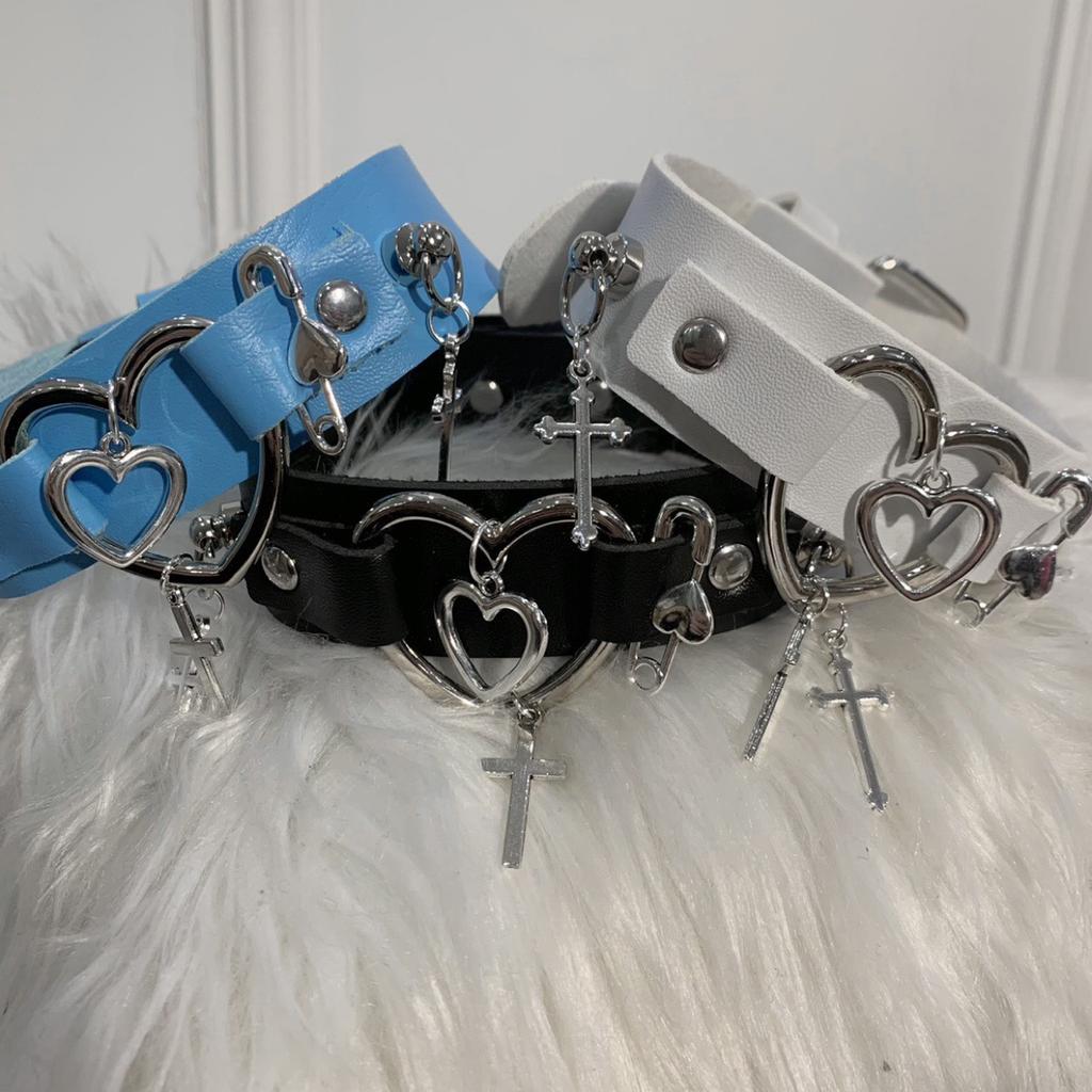 Аксессуары в стиле гранж, кожаное колье с крестом в виде сердца, подвески в стиле панк, булавка, кулон, ожерелье для женщин, готические украшения, корейское модное ожерелье