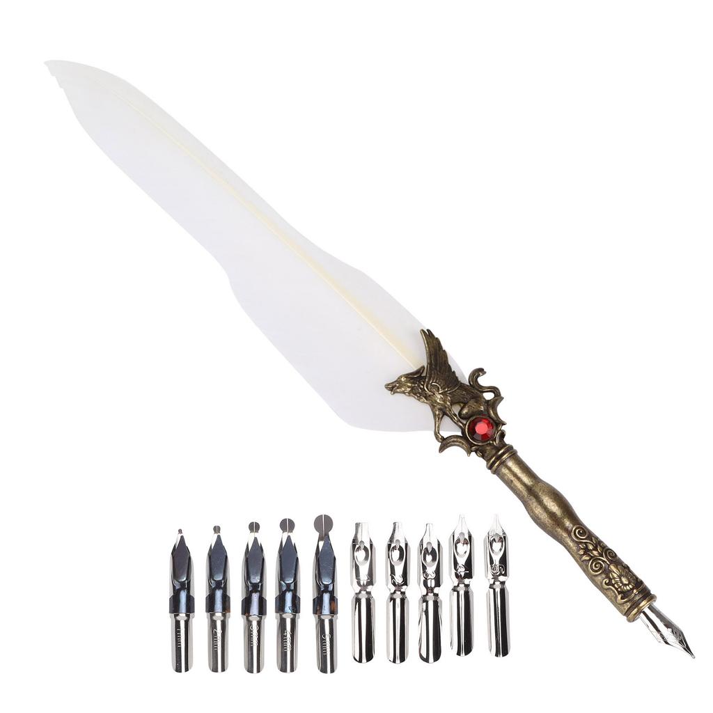 Перьевая ручка ручной работы, ретро, резная, из нержавеющей стали, ручка для макания для подписи, подарок, украшение стола, белая