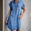 Fashionable and Versatile Hot Short-sleeved Slim Denim Dress Midi Skirt