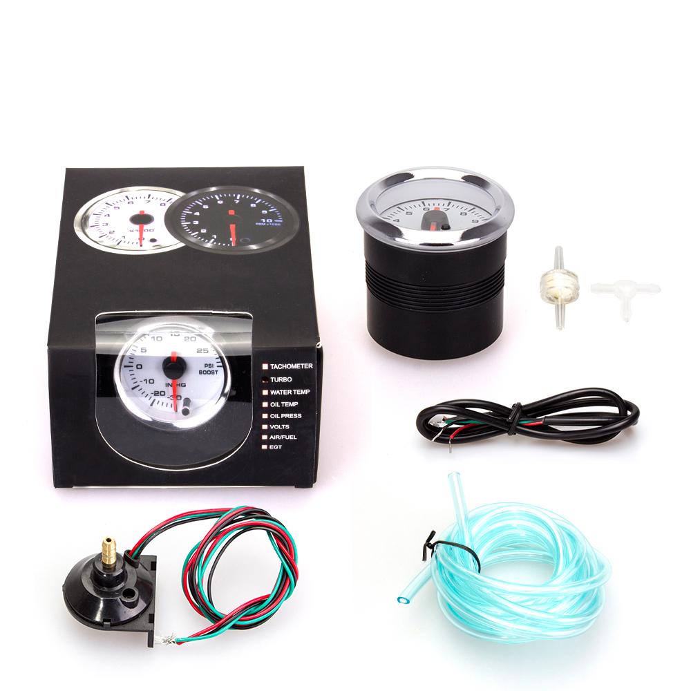 52mm Oil Pressure Gauge Boost Tachometer Voltmeter Air-Fuel Ratio Water Temp Oil Temp EGT Gauge Change 7 Colors Fit for 12V Car