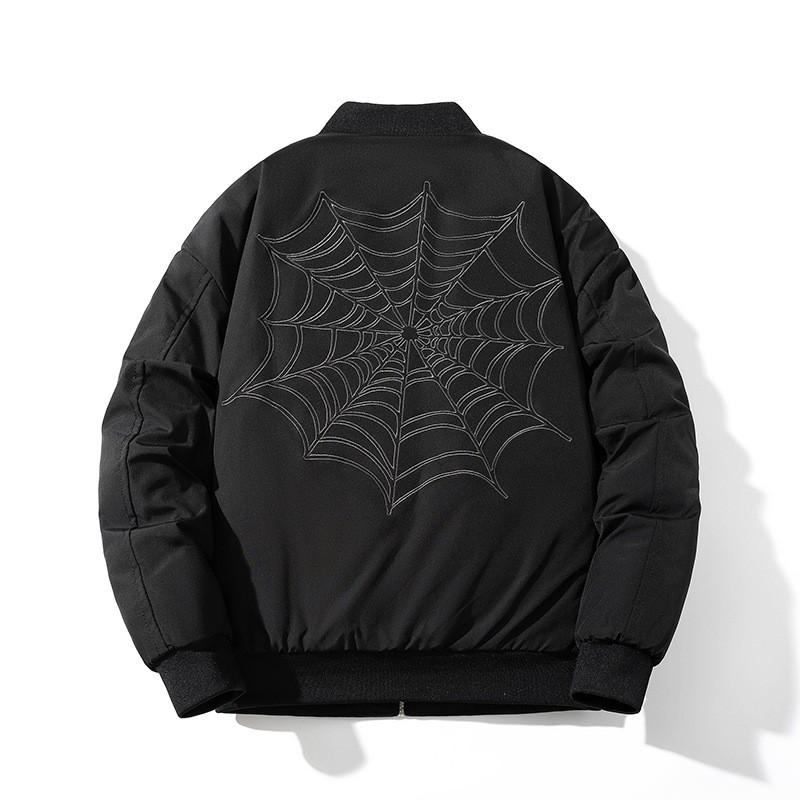 Mens Vintage Embroidered Bomber Jacket Thickened Streetwear Oversized Casual Outerwear Winter