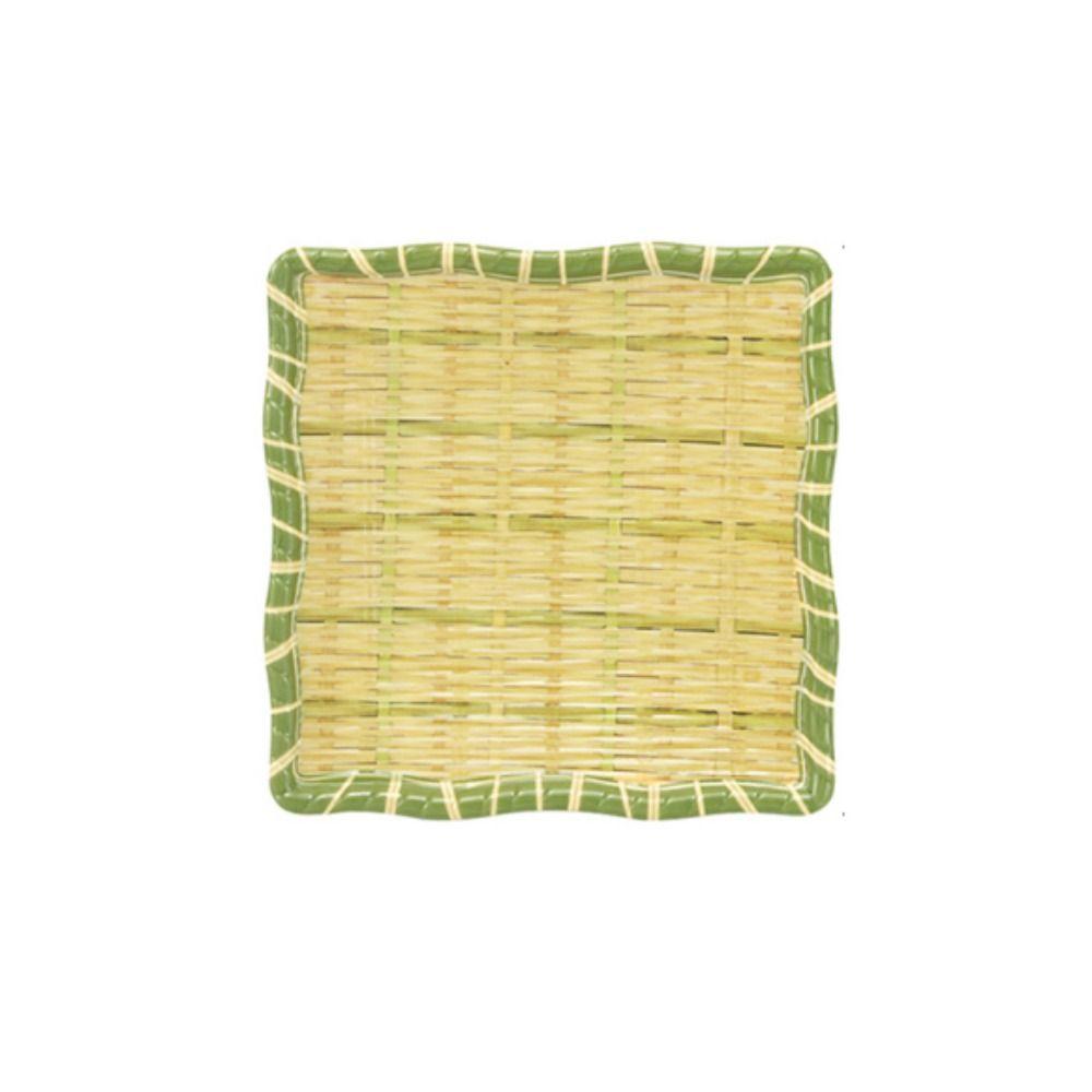Creative Imitation Bamboo Weaving Hot Pot Vegetable Plate Melamine Multiple Styles Barbecue Plate Green Serving Plate Restaurant