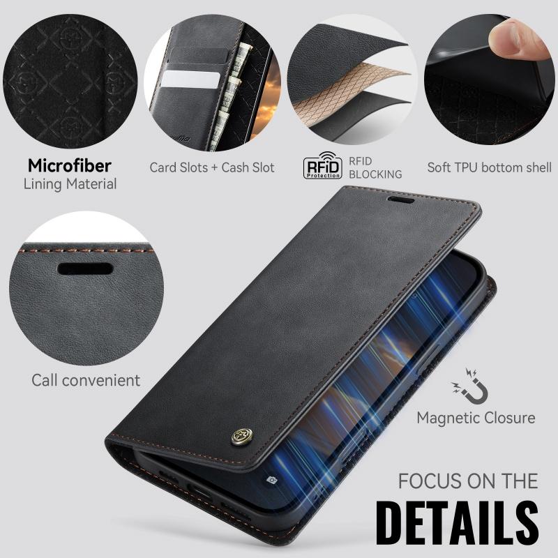 CaseMe Кожаный чехол-кошелек с откидной крышкой для iPhone 17 Pro Max Air 17E 16 15 Plus 14 13 12 11 X XS XR SE 2022 8 7 Ударопрочный кошелек с карманом для карт