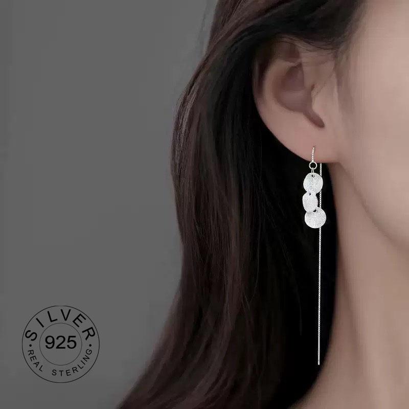 Винтажные серьги из серебра 925 пробы для женщин Модные Простые Длинные Серьги-подвески Звезда Украшения Предотвращение Аллергии Аксессуары для Вечеринки
