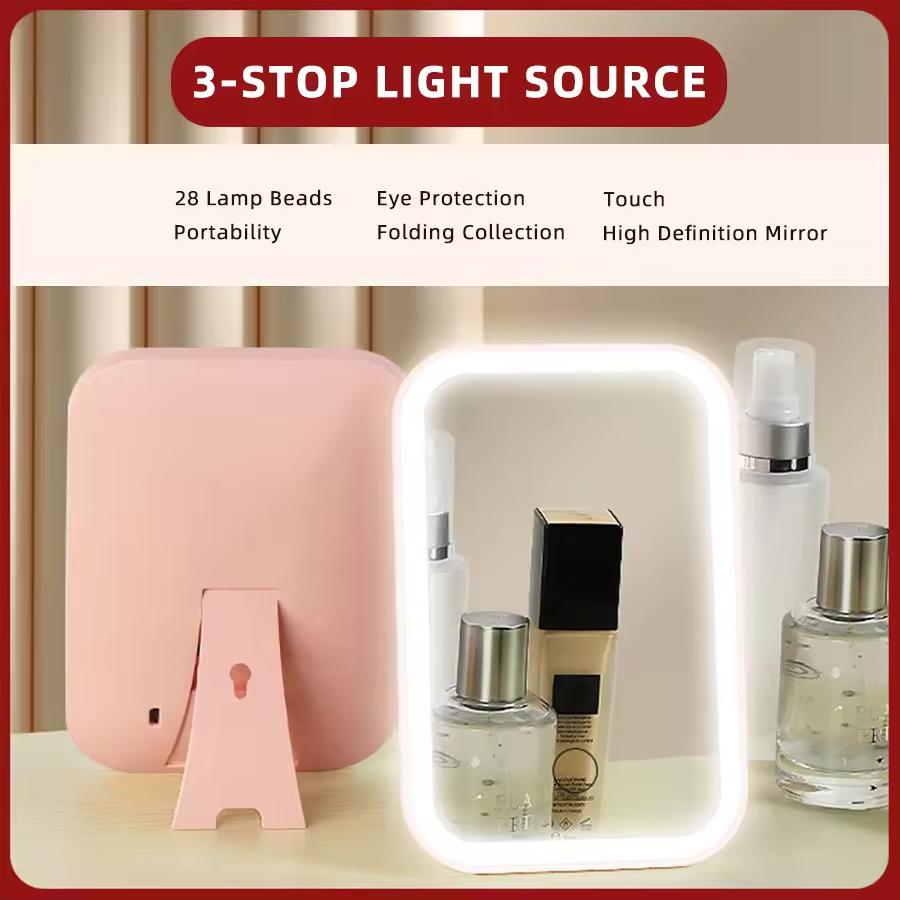 LED Touch Screen Makeup Mirror Folding Mirror Lighted Makeup Mirror 3 Colors Light Modes USB Rechargeable Cosmetic Mirror Tools