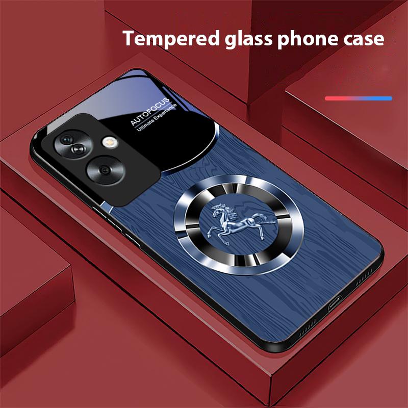 Деревянный конь синий для Oppo A79 5G 58 78 74 60 4G Reno 11F Realme GT 6 11 Note 50 10 C55 X2 Закаленное стекло Черный чехол для телефона