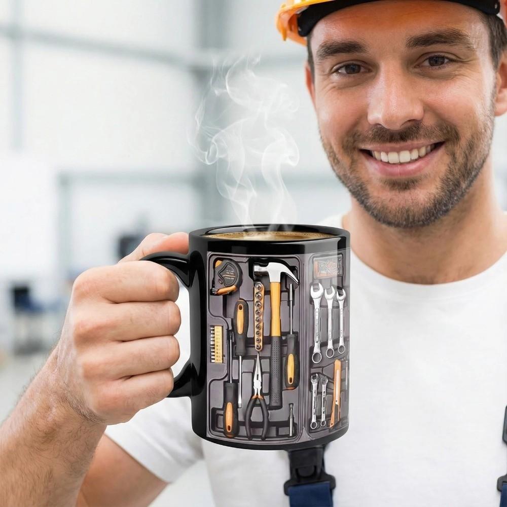 Anti Scalding Ceramic Coffee Cup 350ml Tea Cup Trendy Mechanic Toolbox Pattern Mug For Mechanics