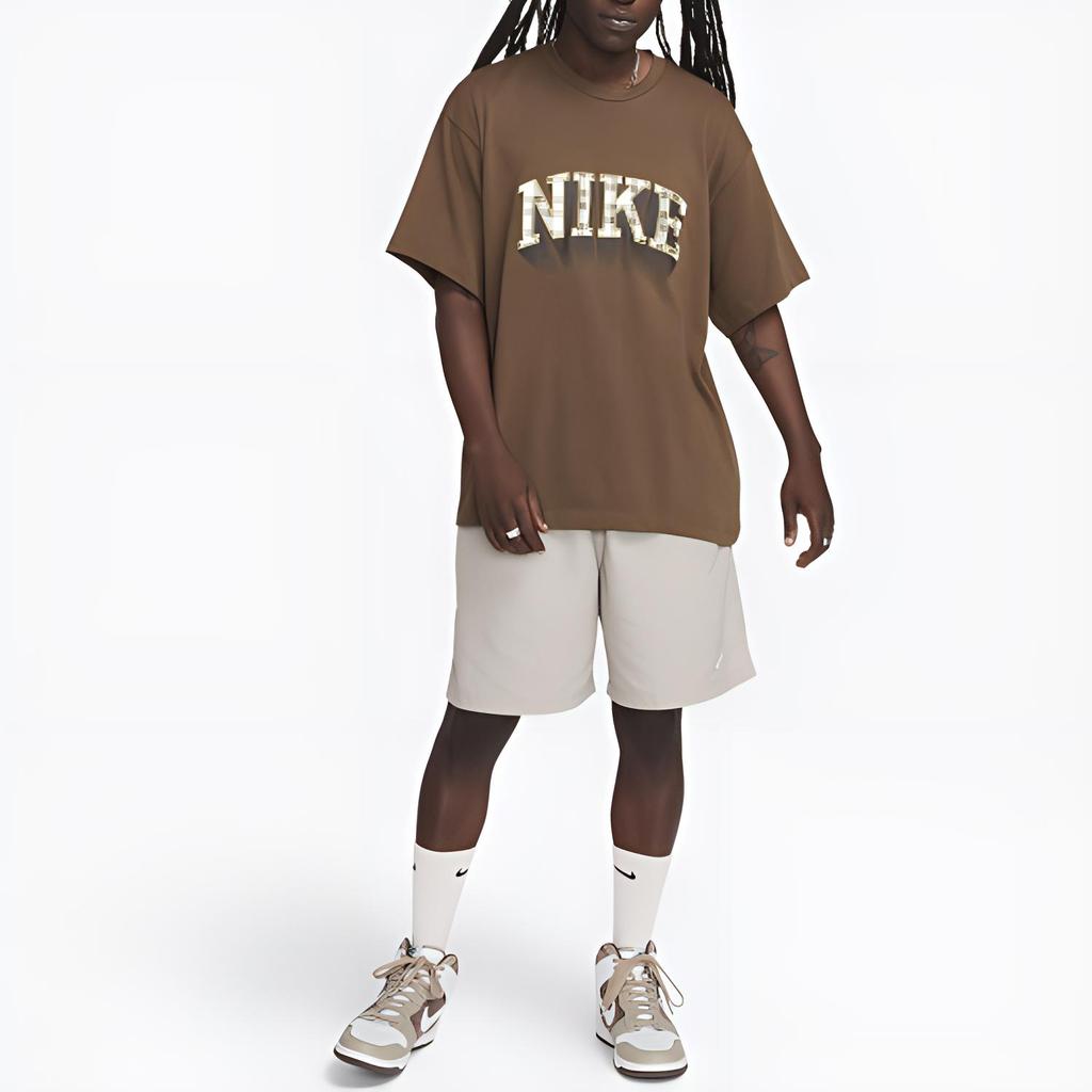 Nike Alphabet Logo Print Round Neck Pullover Short Sleeve T-Shirt Unisex Tops Brown FB2736-259