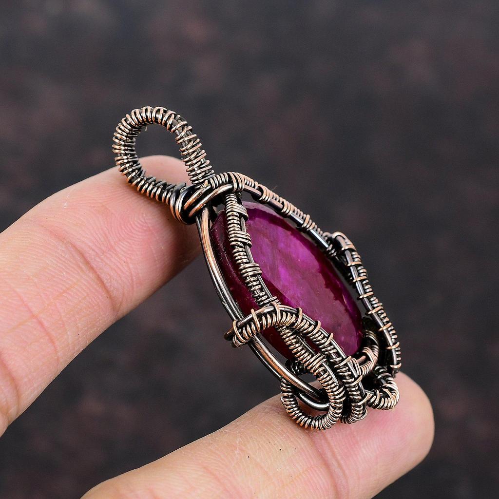Faceted Kashmir Ruby Pendant Copper Wire Wrapped Pendant Antique Copper Jewelry Handmade Pendant Wire Wrapped Gemstone Jewelry Gift For Her