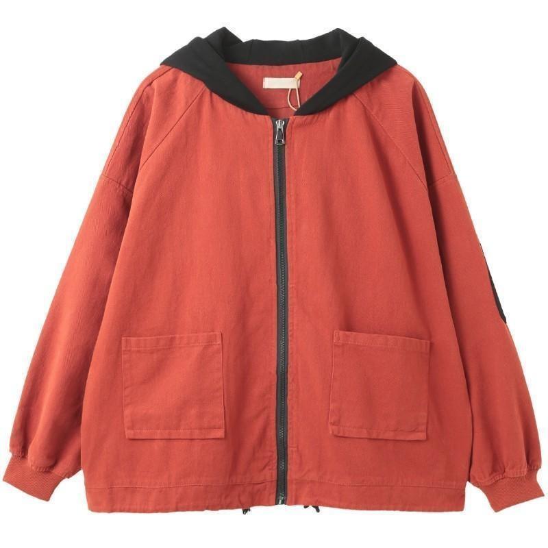 Spring and Autumn New Korean Version of Large Size Loose Meat Cartoon Print Hooded Ladies Casual Jacket