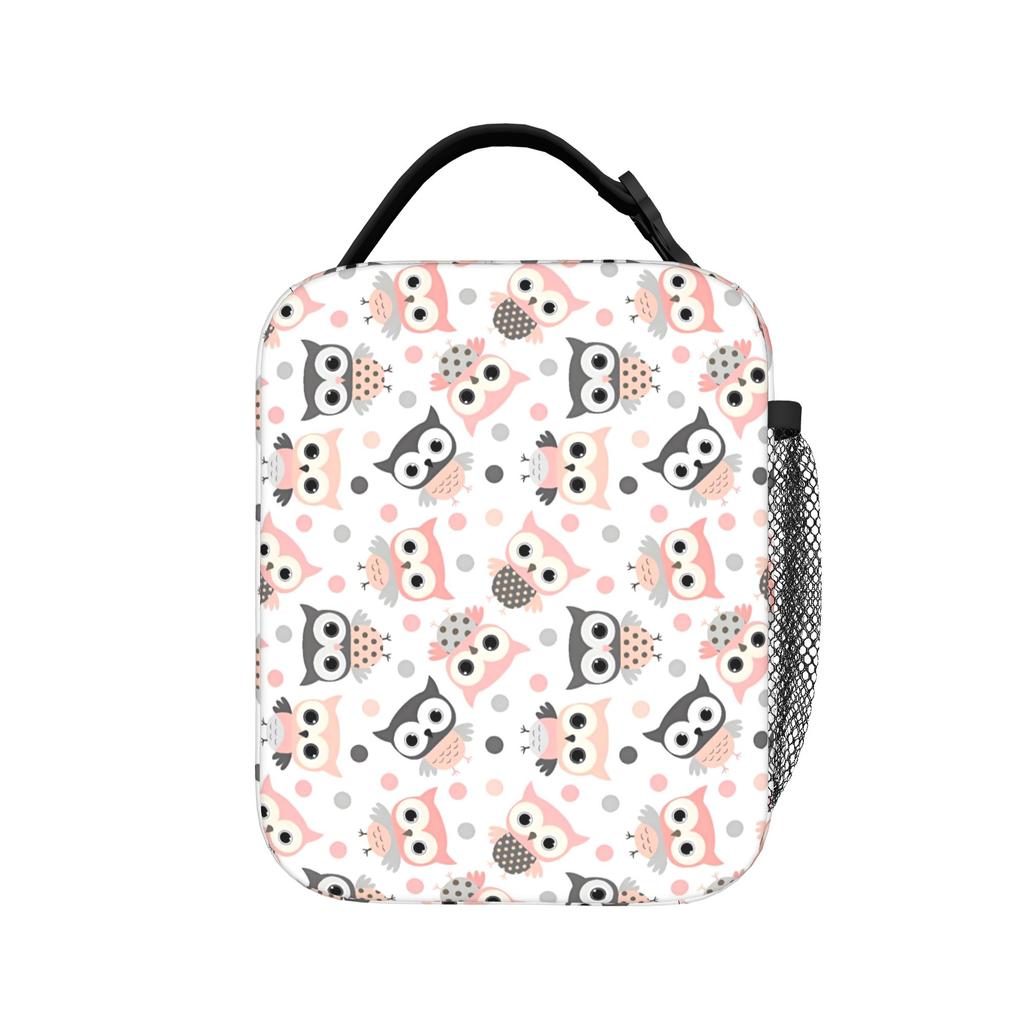 Cute Pink Owl Lunch Bag Animal Print Picnic Lunch Box For Unisex Fashion Graphic Tote Food Bags Oxford Insulated Cooler Bag