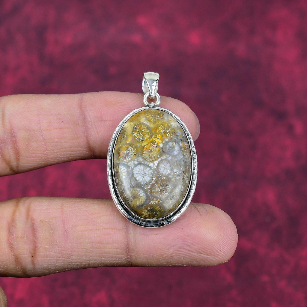 Подвеска из ископаемого коралла из стерлингового серебра 925 пробы, ювелирные изделия ручной работы с драгоценными камнями, подарки для жены, абсолютно новый ювелирный кулон