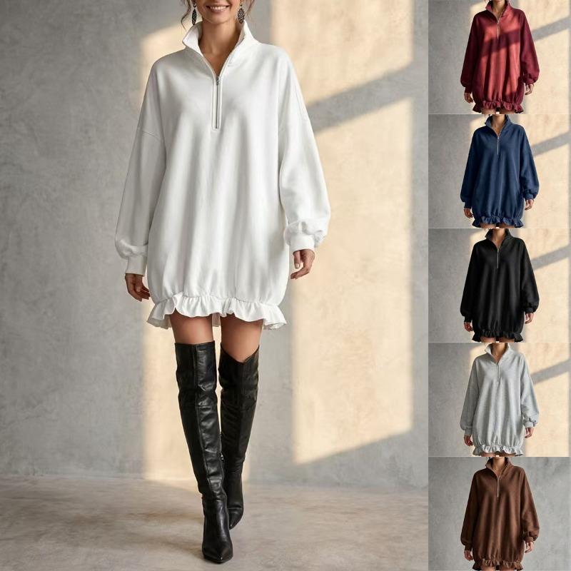 Women S Fashion High Neck Zip Loose Fit Long Sleeve Sweatshirt