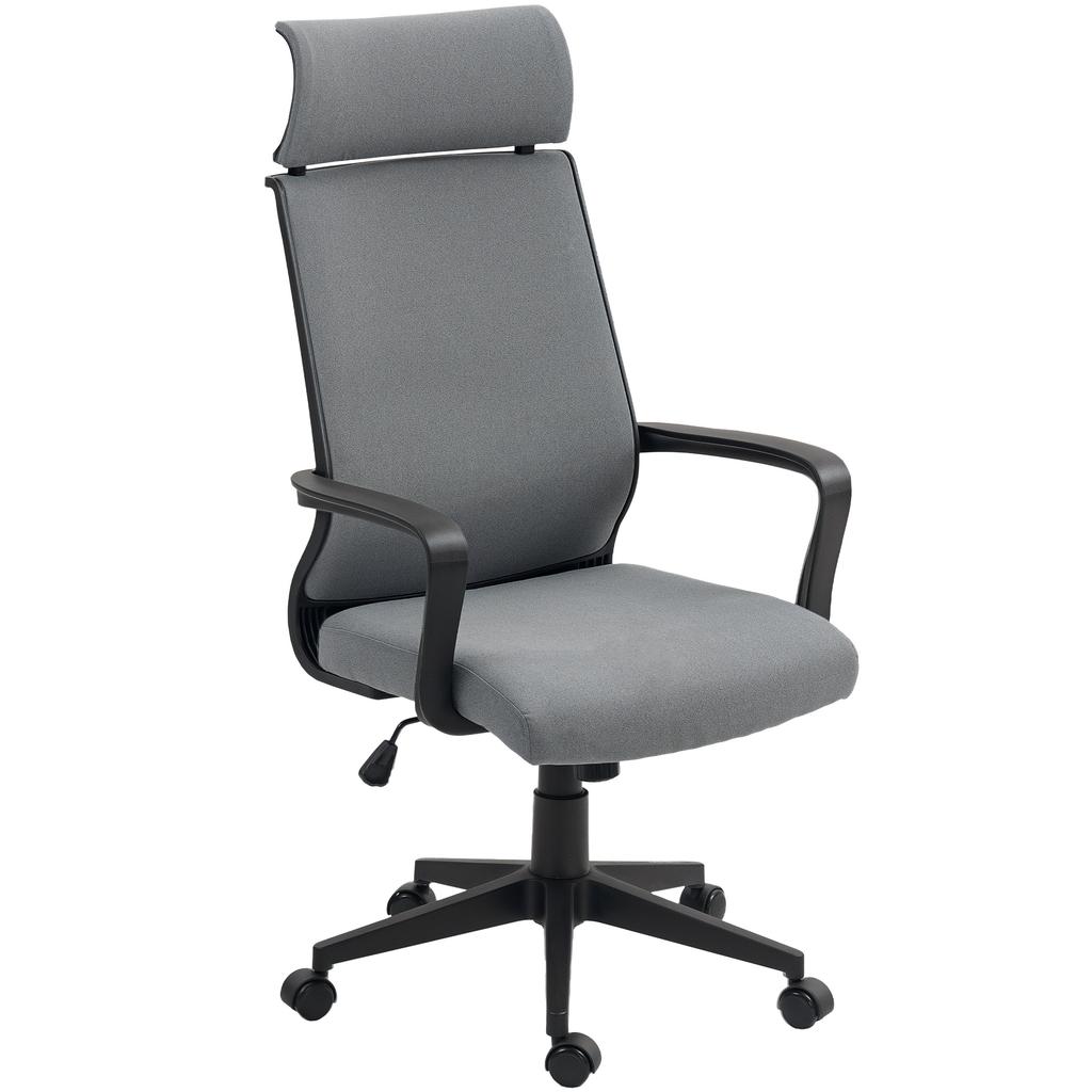Office Chair with Soft Backrest, Casters, Armrests, Height-Adjustable Desk Chair, Faux Wool, Gray
