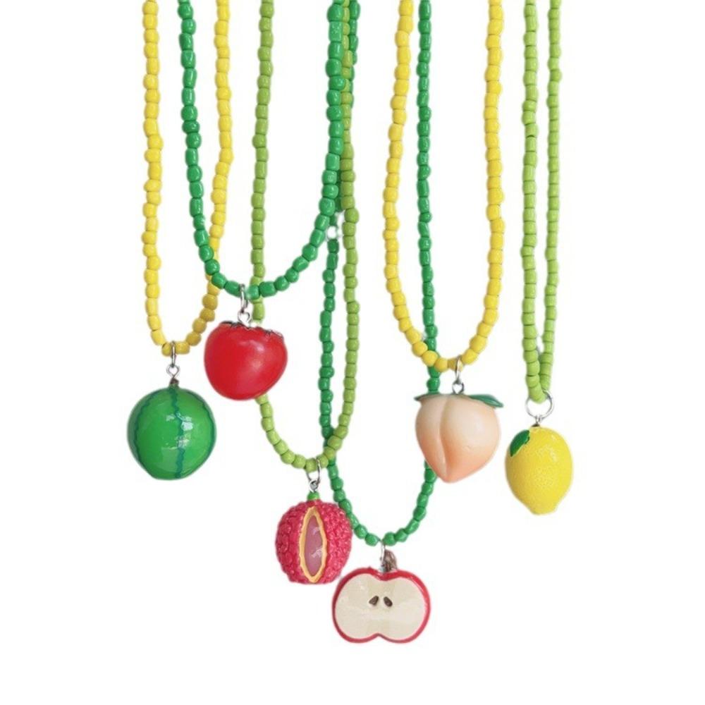 Apple Strawberry Lemon Bead Necklace Fresh Fruit Party Choker Fruits Pendant Necklace Women Girls