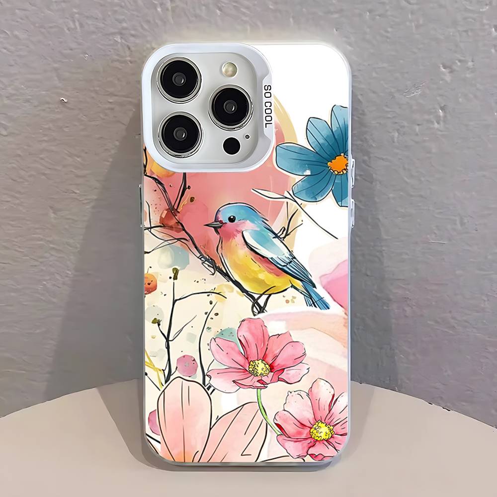 Bird Hummingbird painting Phone Case For iPhone 17,16,13,12,11,15,14,Pro,Max,Plus,SE4,Air,Mini White IMD Matte