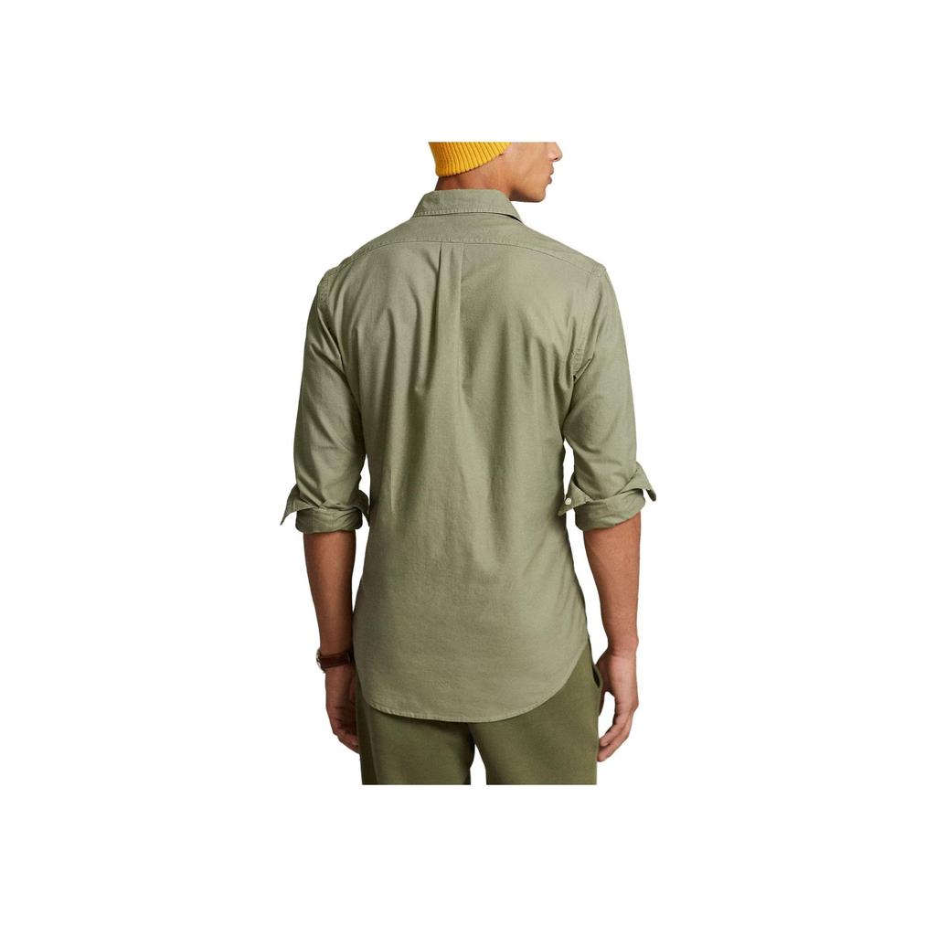 Polo Ralph Lauren Ss23 Однотонная однобортная рубашка с длинным рукавом и вышитым логотипом Мужские рубашки Зеленые 710847235-034