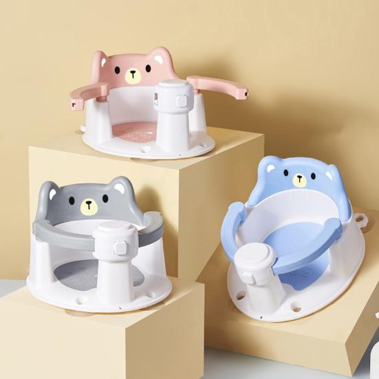 Стульчик для купания с дизайном мультяшного животного, Детское безопасное сиденье с ограждением, Противоскользящее дно, Поддерживающее положение при сидении, Высокая спинка, Инструмент для купания