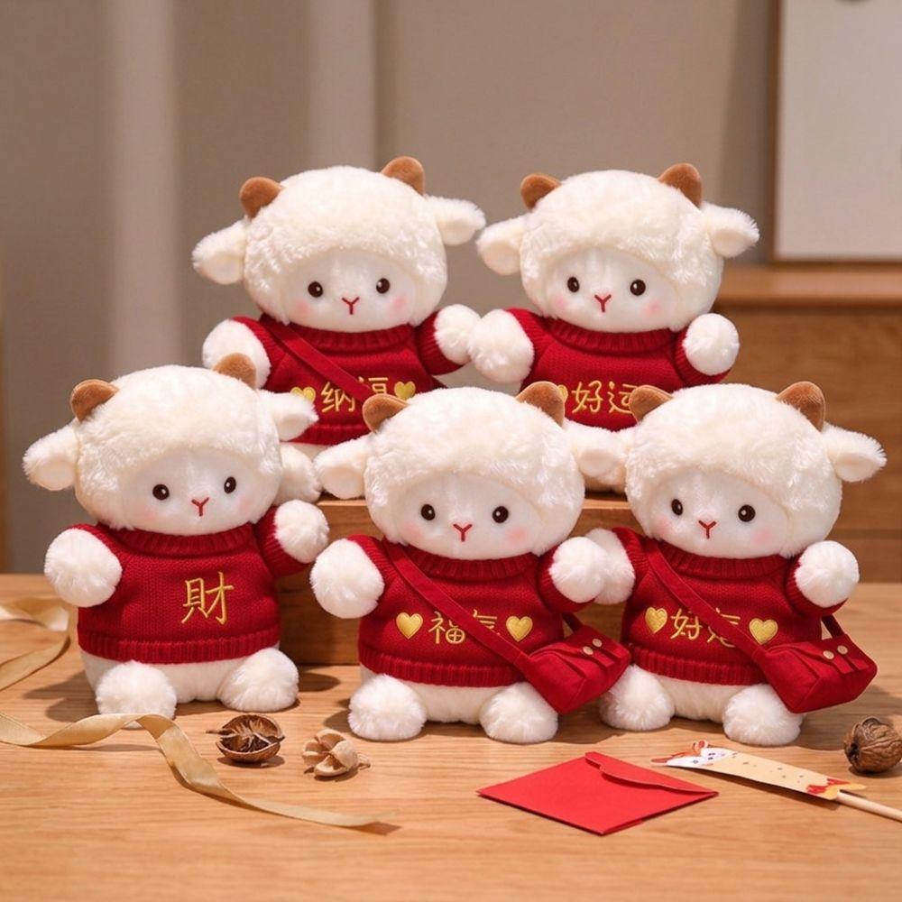 Red Sweater Cute Sheep Stuffed Toy Crossbody Bag 2027 Zodiac Sheep Doll Spring Festival