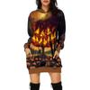 Women's  And Winter Hooded Sweatshirt Dress Halloween Print Dress