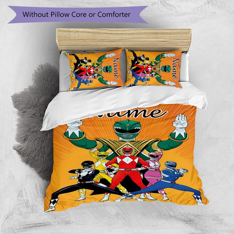 3pcs Mighty Morphin Power Rangers1 Cover Set - Personalized Name, HD Printed Bedding with 1 Cover and 2 Pillowcases - Perfect for Home Decor, Ea