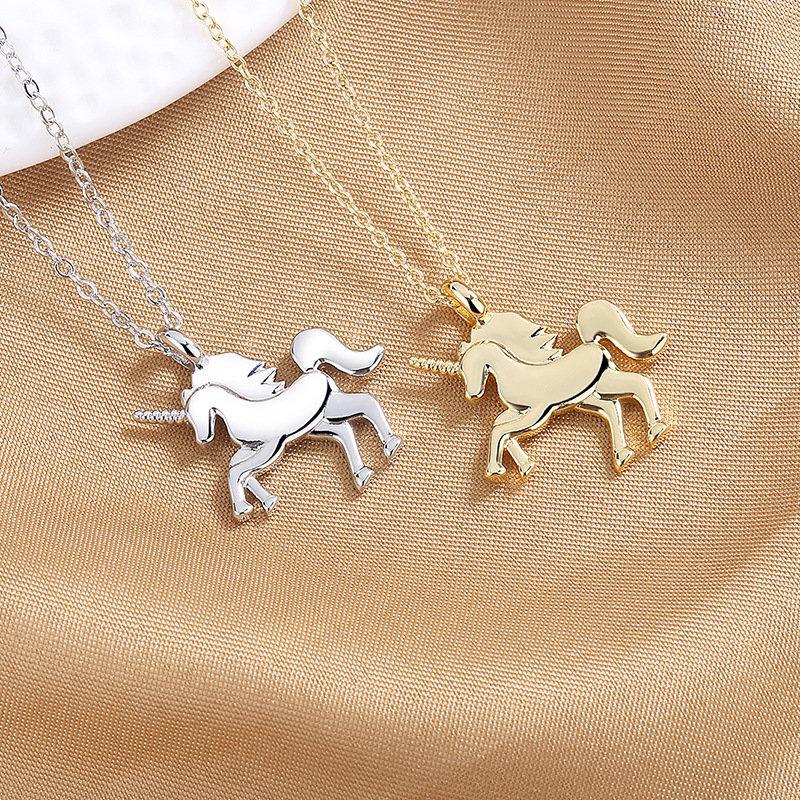S925 Sterling Silver 18 Inches Gold / Silver Unicorn Horse Necklace For Women Fashion Engagement Party Gift Jewelry