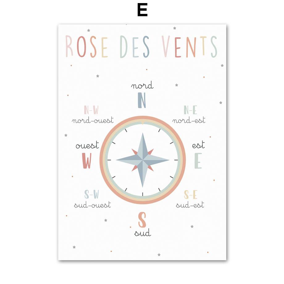 French Education Poster Alphabet Number Weather Solar System Wall Art Print Canvas Painting Wall Pictures Kids Classroom Decor
