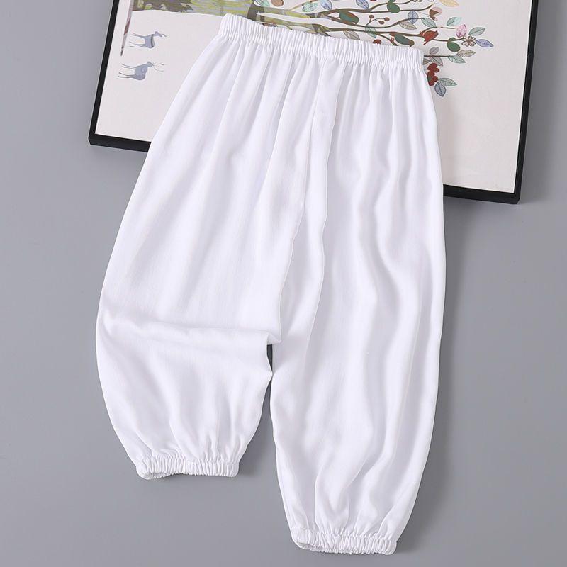 Слипы из ледяного шелка для летней одежды для мальчиков и девочек, защита от комаров, свободная домашняя одежда, длинные брюки, тонкие повседневные брюки