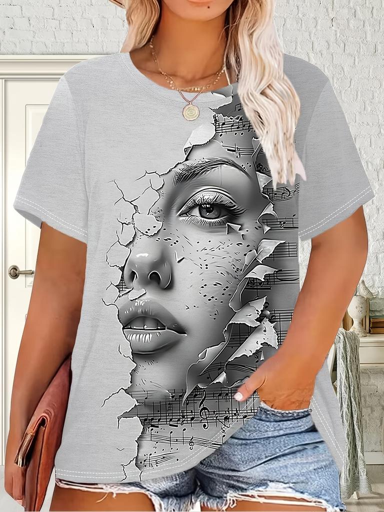 Vintage African Woman 3D Print T-Shirt for Women Retro Art Graphic Tee Casual Crew Neck Short Sleeve Summer Top Plus Size Tees