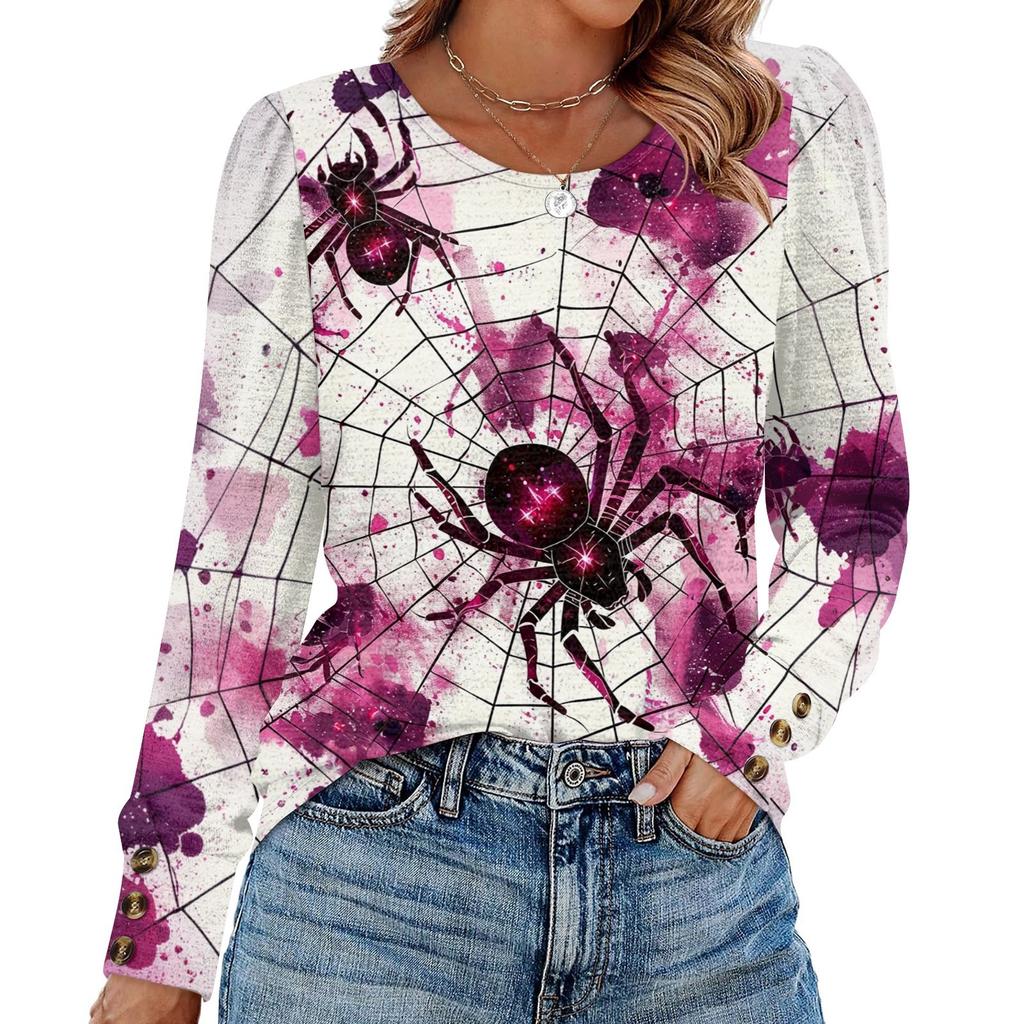 Женский модный топ с длинными рукавами и принтом на Хэллоуин