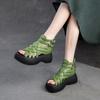 Fashion High Quality 6CM Weave Genuine Leather Fashion Ankle Booties Peep Toe Summer Sandals Mary Jane Platform Wedge ZIP Women Shoes