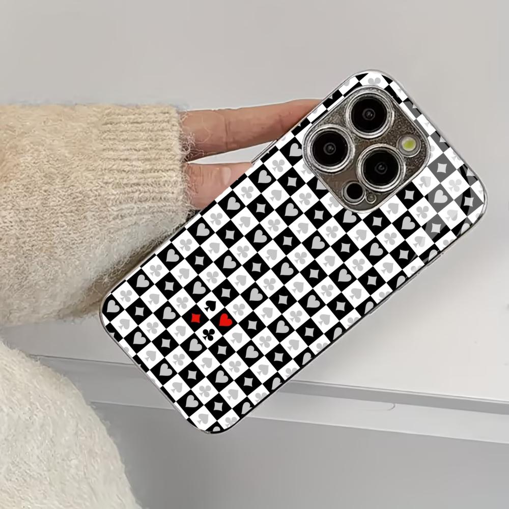 Chessboard Playing Card Phone Case High-end Phone Case Electroplated Glass TPU PhoneCase for iPhone 17 16 15 14 13 12pm Pro Plus