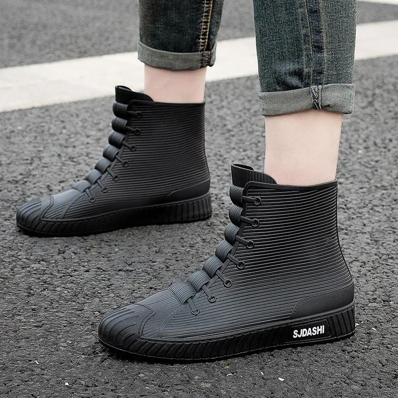 Модные резиновые сапоги для мужчин и женщин, новые модные повседневные короткие водонепроницаемые ботинки с плюшевой изоляцией, противоскользящие, прочные, удобные резиновые сапоги